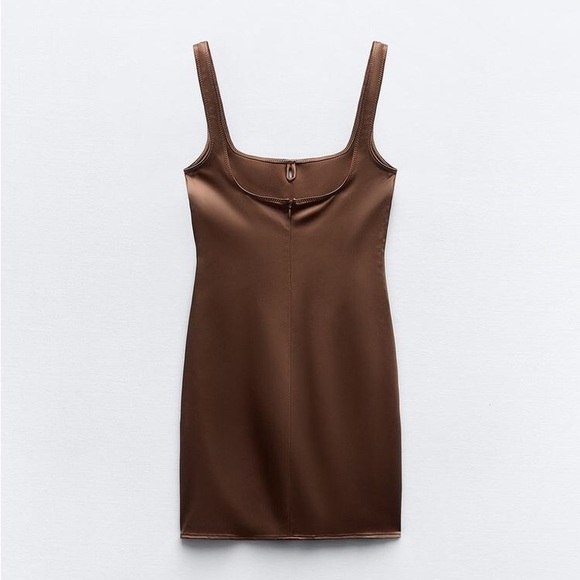 ZARA NWT SATIN EFFECT SLIPDRESS BROWN - Picture 2 of 6